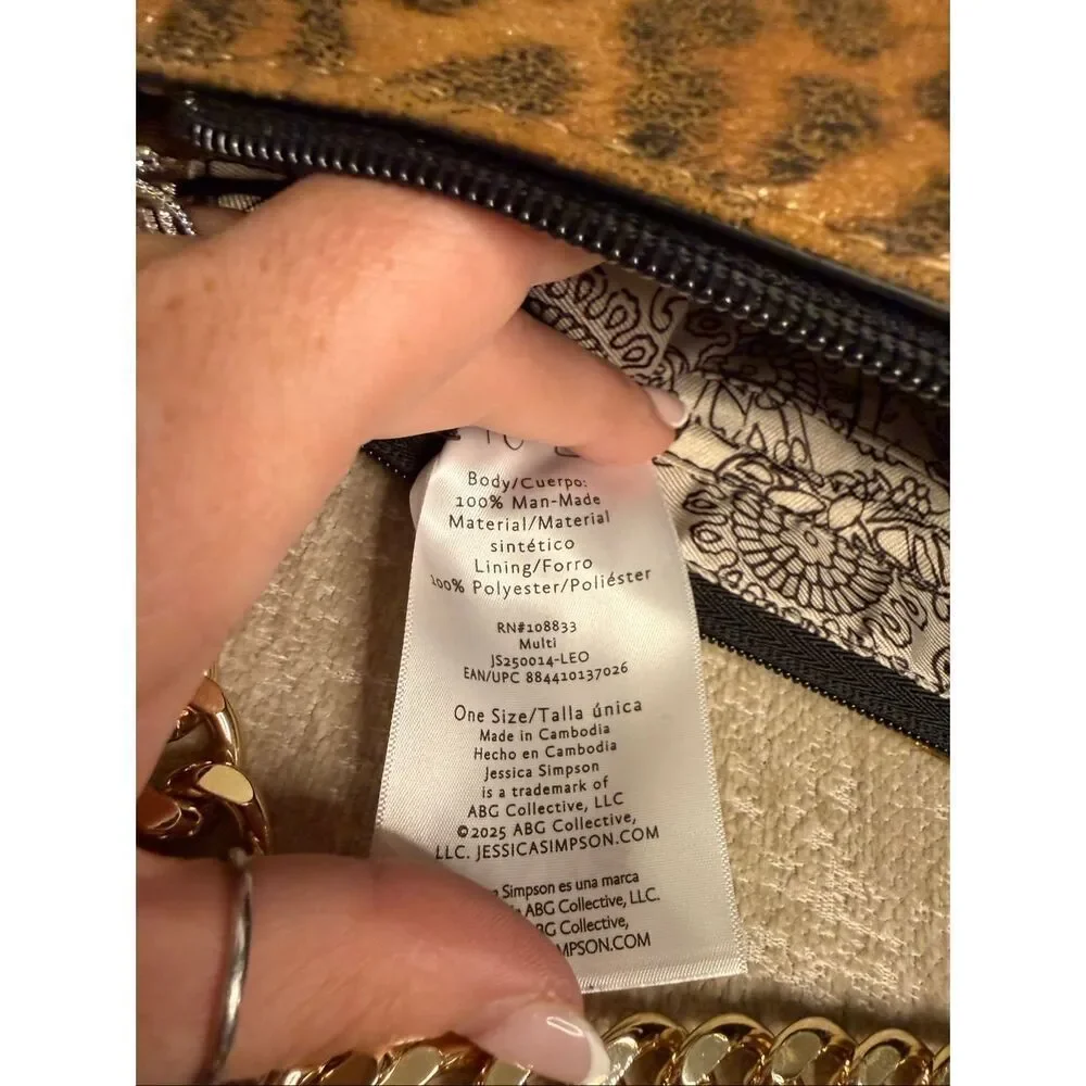 NWT Jessica Simpson Women's Sadie Leopard Print Chain Strap Shoulder Bag Brown